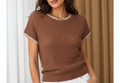 Textured Knit Contrast Trim Short
Sleeve Sweater