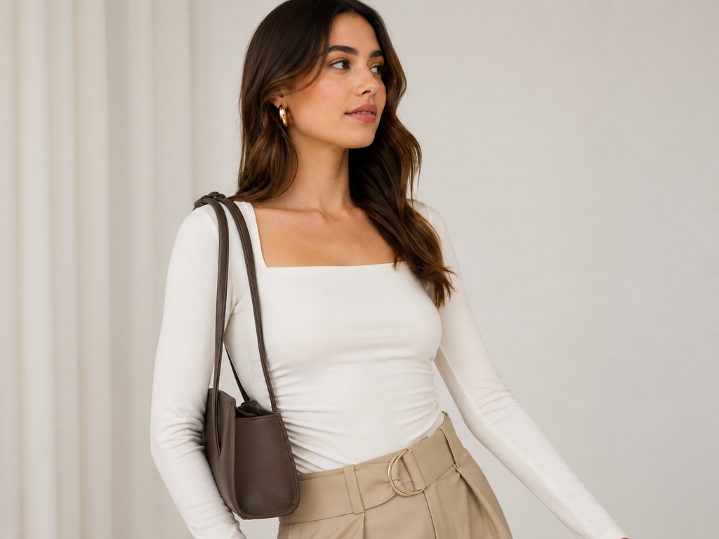 Square Neck Long Sleeve Ruched Side
Knit Top